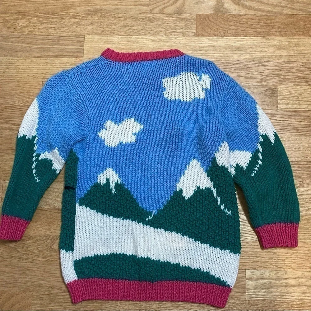 Vintage Hand Knit Ski Penguin Kids Sweater Medium Rainbow Creek Colorful